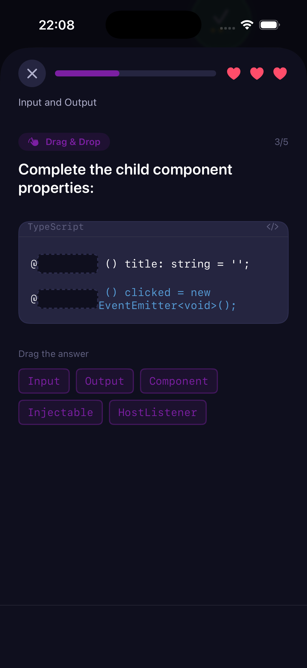Drag and drop code exercise for learning Angular syntax